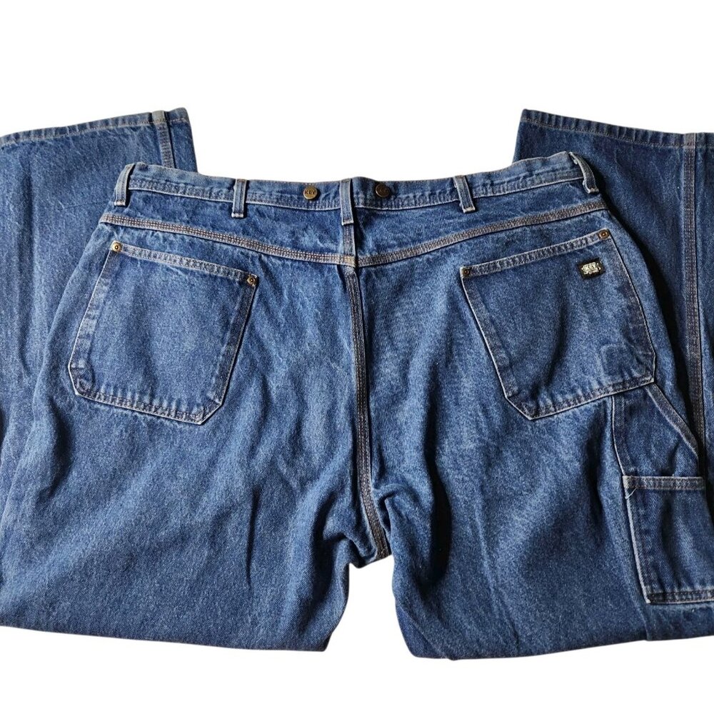Key Mens Jeans Carpenter Blue Denim Workwear Medium Wash Straight Leg 46X32 - Picture 6 of 11